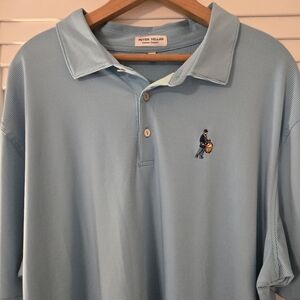 Peter Millar Mens Polo, 2XL / XXL, Teal Striped Pattern, Excellent Condition